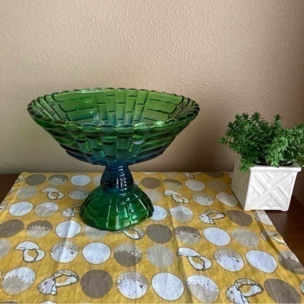 Vintage blue and green ombré fade pedestal candy dish